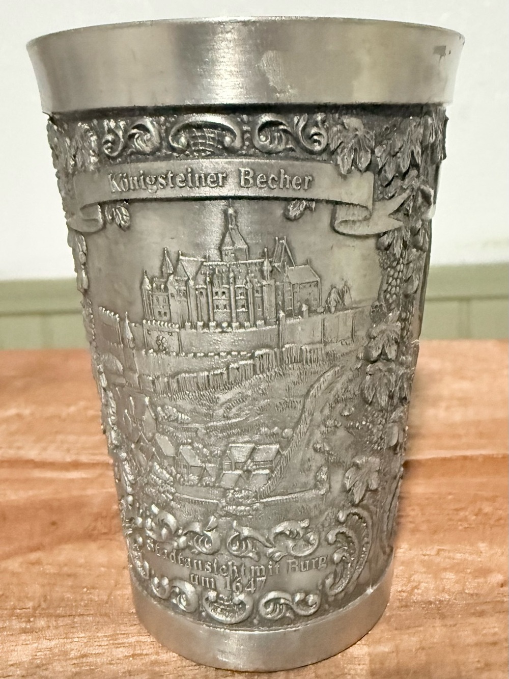 Vintage Creation ZINN Becker Stuttgart German Pewter 3 Panel Wine Cup Glass